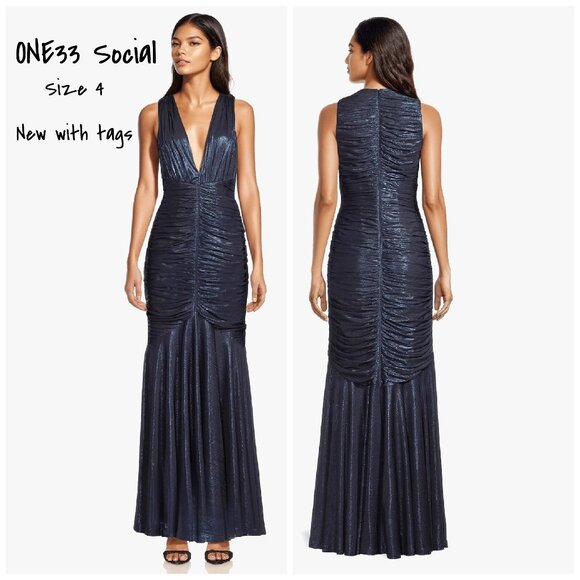 ONE33 Social Mermaid Silhouette Gown in Blue Metallic - Size 4, New with Tags